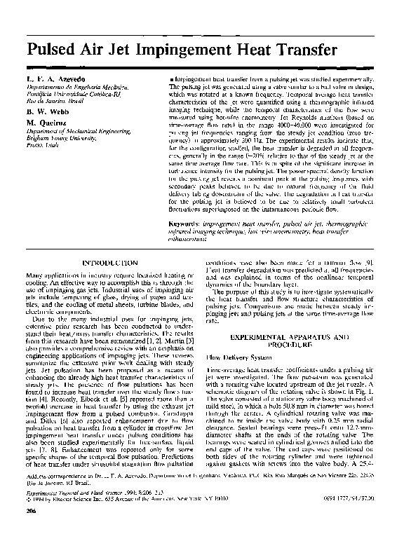 (PDF) Pulsed air jet impingement heat transfer