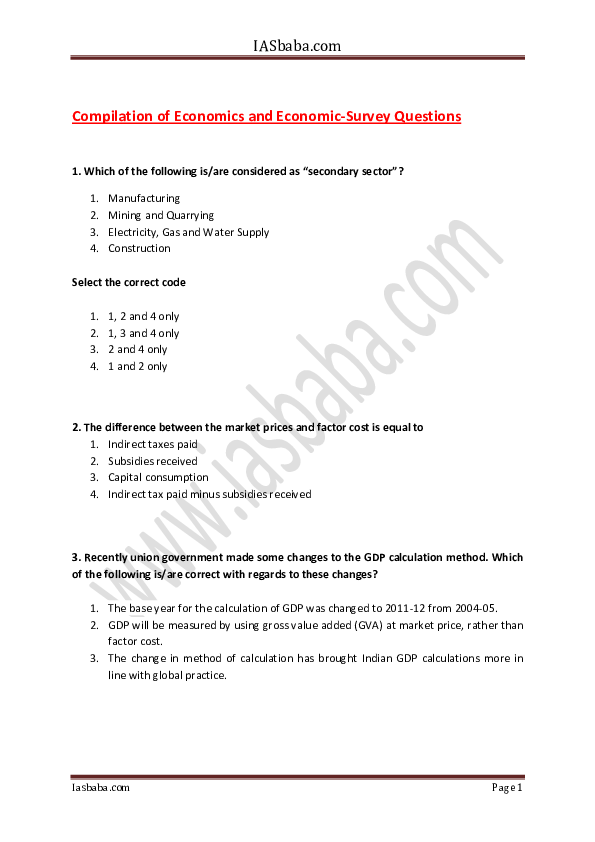 (PDF) Compilation of Economics and Economic-Survey Questions