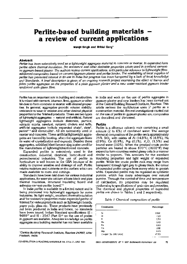(PDF) Perlite-based building materials — a review of current applications