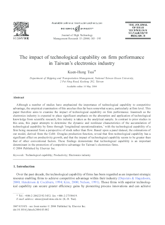 (PDF) The impact of technological capability on firm performance in ...