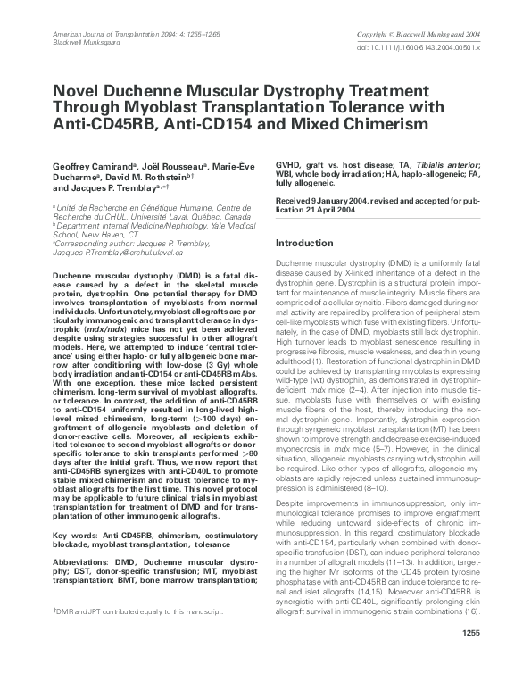 (PDF) Novel Duchenne Muscular Dystrophy Treatment Through Myoblast ...
