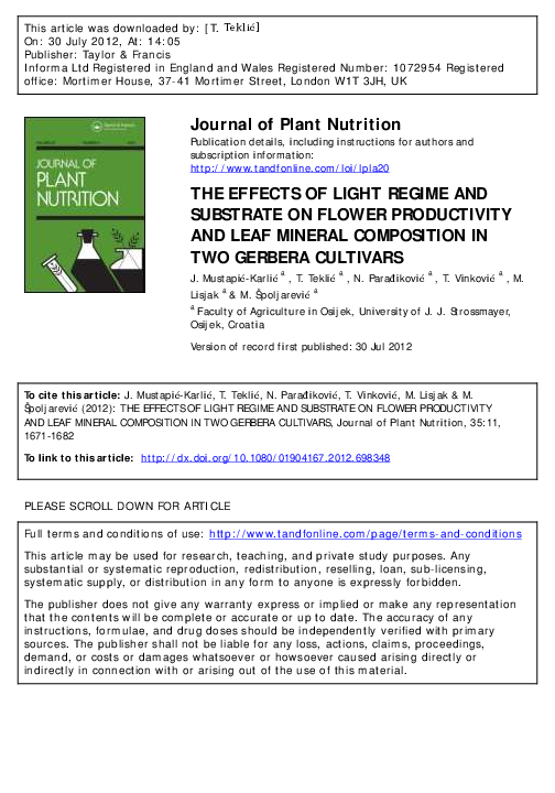 (PDF) The Effects of Light Regime and Substrate on Flower Productivity ...