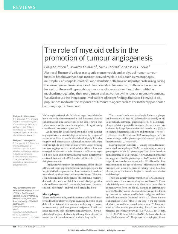 (PDF) The role of myeloid cells in the promotion of tumour angiogenesis