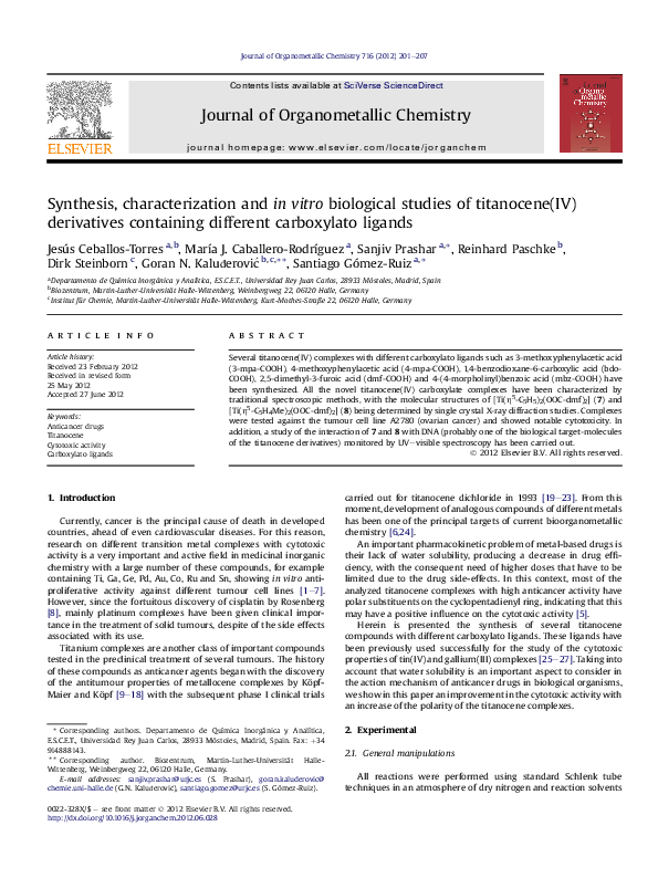 (PDF) Synthesis, characterization and in vitro biological studies of ...