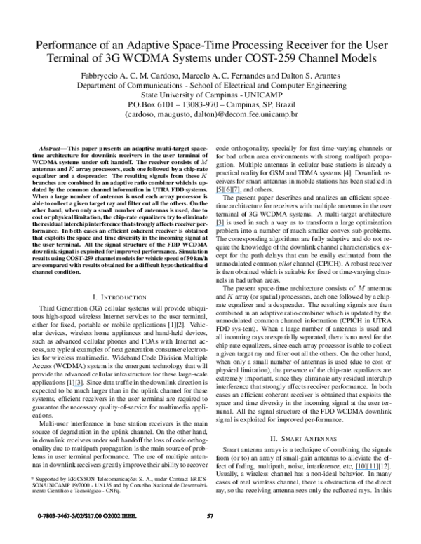 (PDF) Performance of an adaptive space-time processing receiver for the ...
