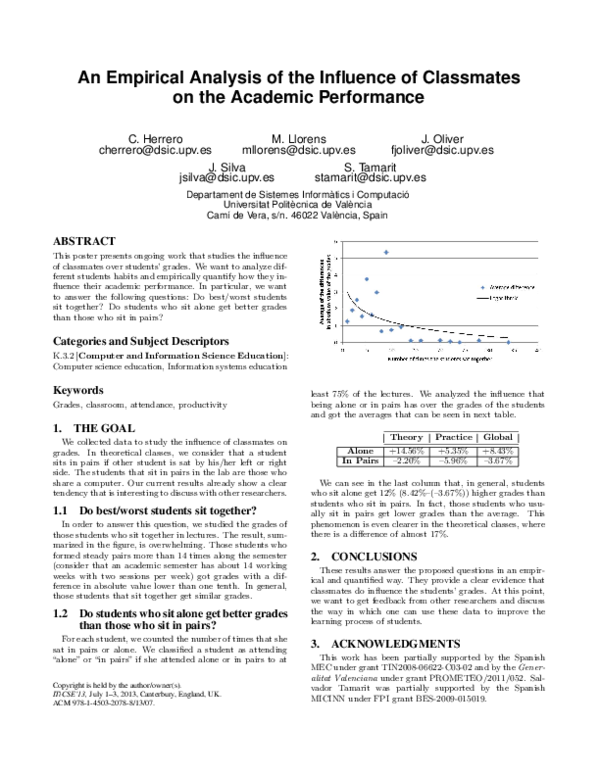 (PDF) An empirical analysis of the influence of classmates on the ...
