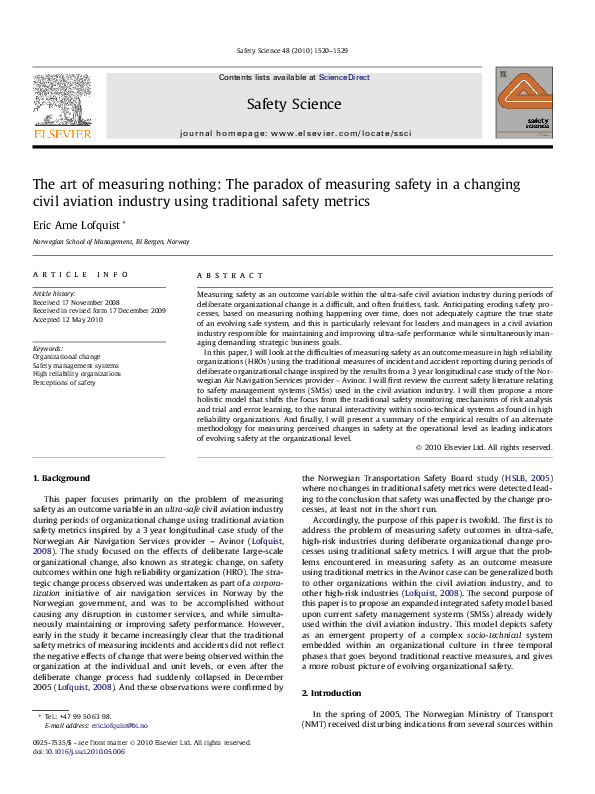 (PDF) The art of measuring nothing: The paradox of measuring safety in ...