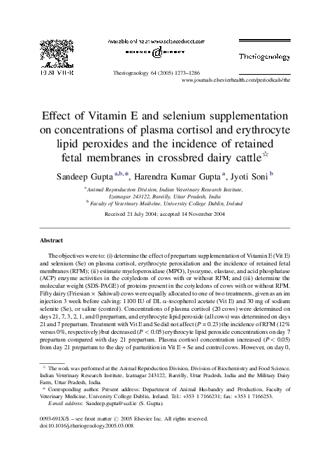 (PDF) Effect of Vitamin E and selenium supplementation on ...