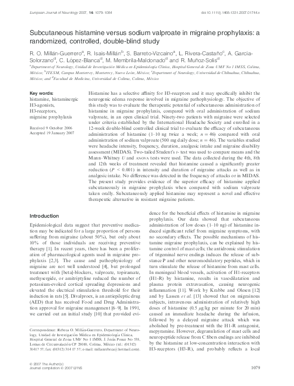  pdf subcutaneous histamine versus sodium valproate in migraine