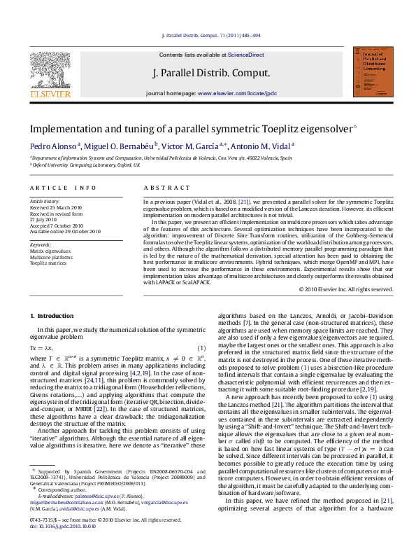 (PDF) Implementation and tuning of a parallel symmetric Toeplitz ...
