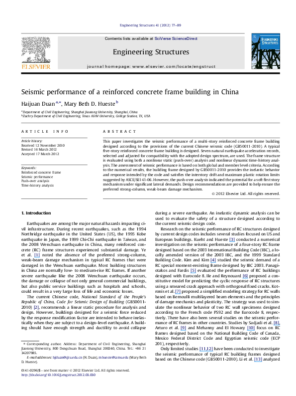 (PDF) Seismic performance of reinforced concrete frames with nominal ...