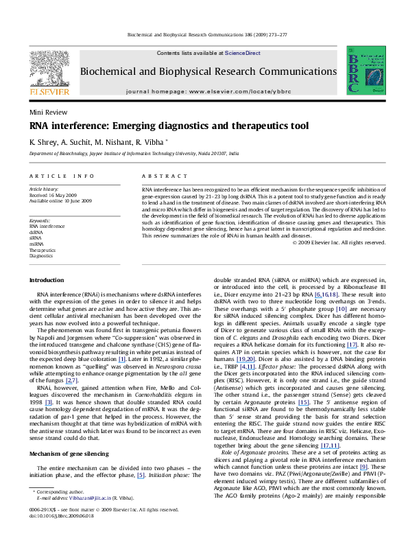 (PDF) RNA interference: Emerging diagnostics and therapeutics tool