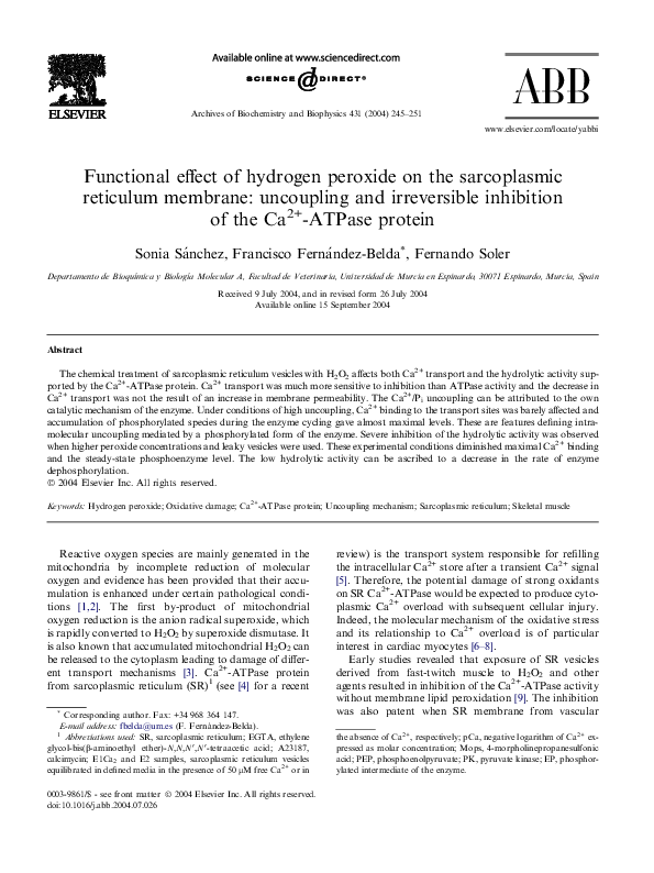 (PDF) Functional effect of hydrogen peroxide on the sarcoplasmic ...