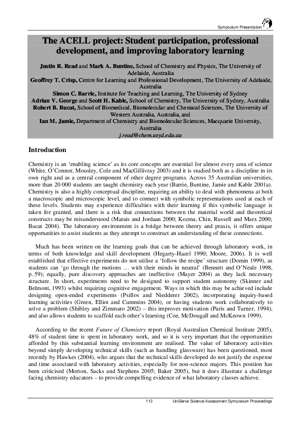 (PDF) The ACELL Project: Student Participation, Professional ...