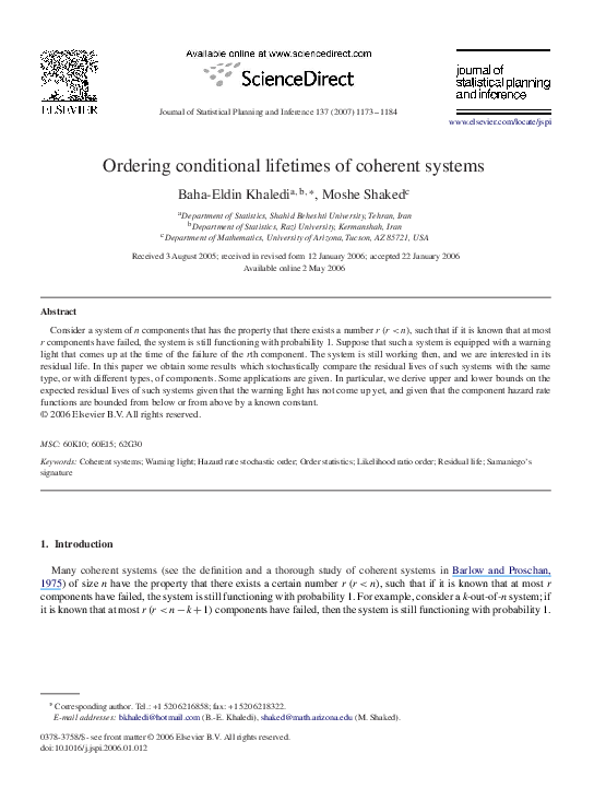 (PDF) Ordering conditional lifetimes of coherent systems