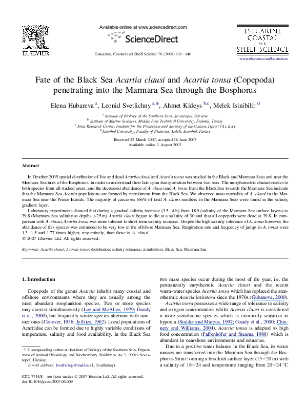 (PDF) Fate of the Black Sea Acartia clausi and Acartia tonsa (Copepoda ...