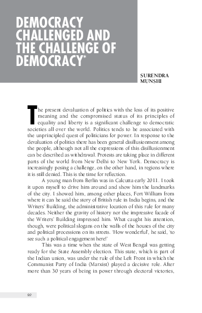 (PDF) DEMOCRACY CHALLENGED AND THE CHALLENGE OF DEMOCRACY