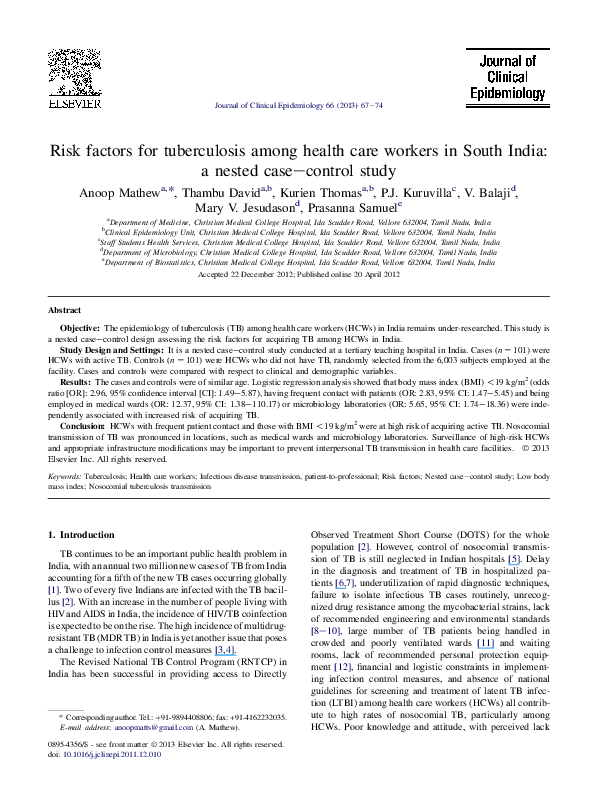 (PDF) Risk factors for tuberculosis among health care workers in South ...