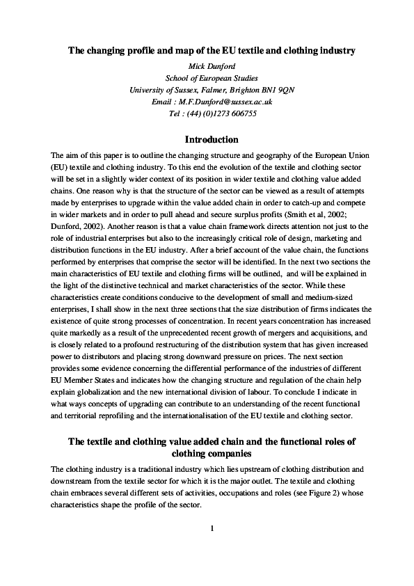 (PDF) The changing profile and map of the EU textile and clothing industry