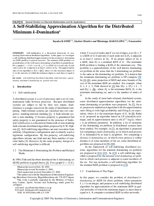 (PDF) A Self-Stabilizing Approximation Algorithm for the Distributed ...