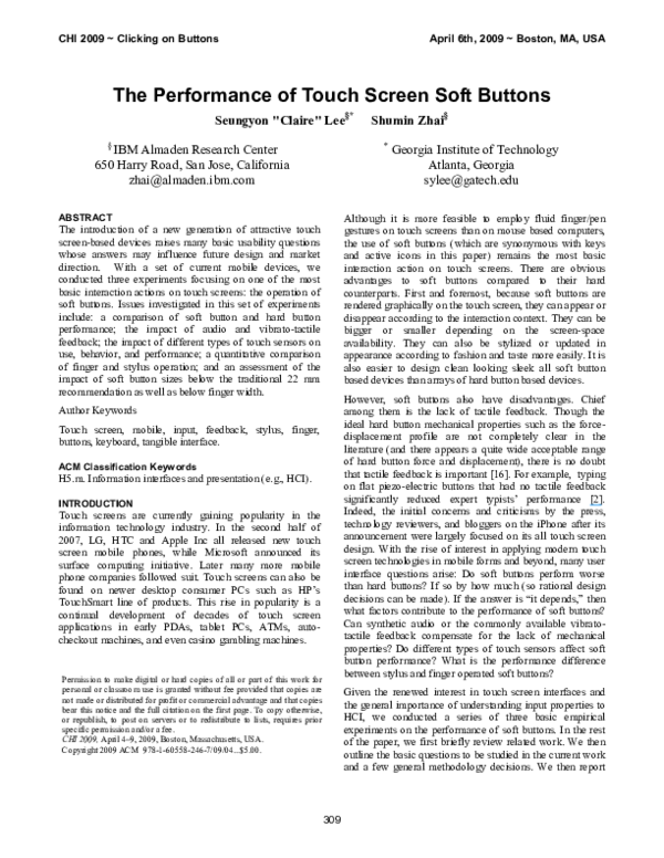 (PDF) The performance of touch screen soft buttons