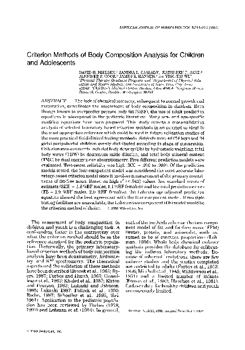 (PDF) Criterion methods of body composition analysis for children and ...