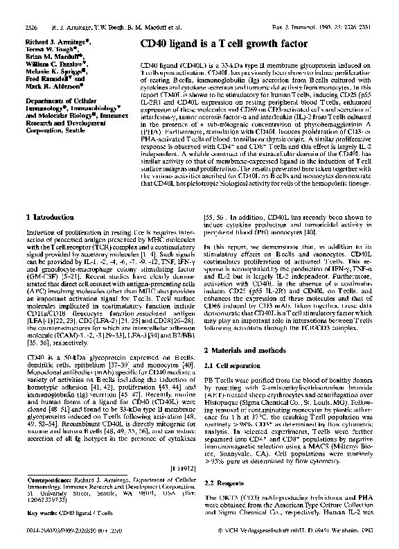 (PDF) CD40 ligand is a T cell growth factor