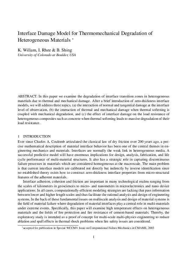 (PDF) Interface damage model for thermomechanical degradation of ...