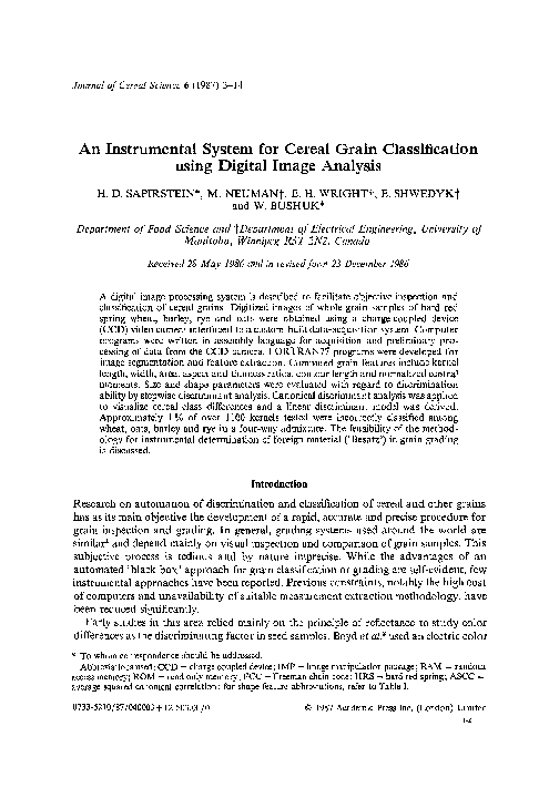 (PDF) An instrumental system for cereal grain classification using