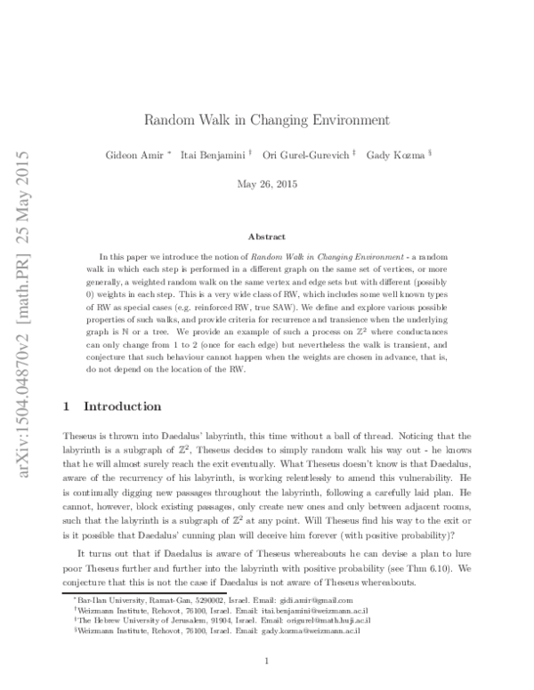 [Pdf] Random Walks In Random Environment – ICWT