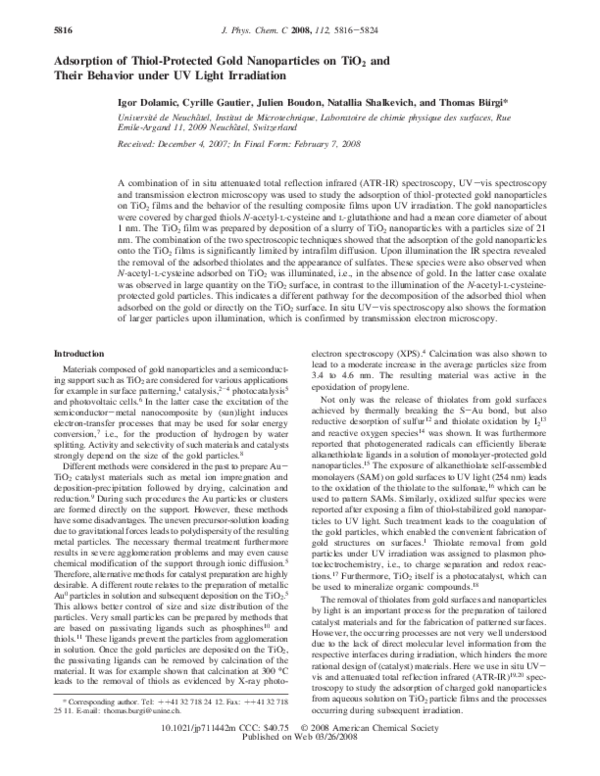 (PDF) Adsorption of Thiol-Protected Gold Nanoparticles on TiO2 and ...