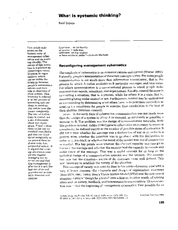 (PDF) What is systemic thinking?