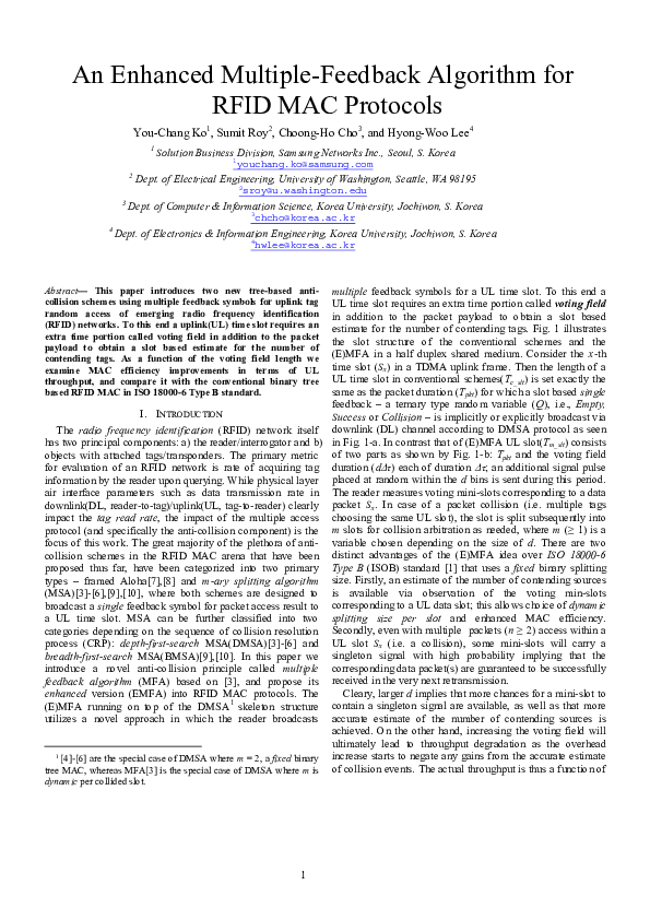 (PDF) Multiple feedback algorithm for RFID MAC protocols