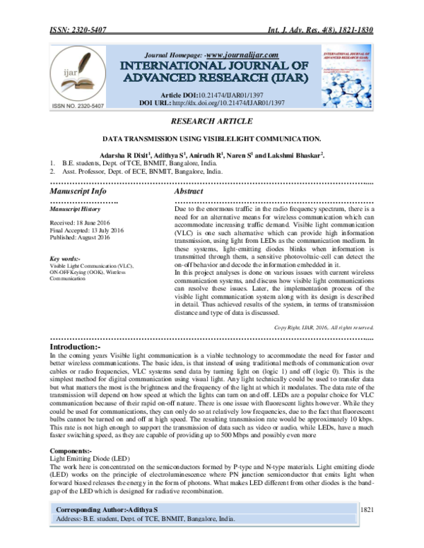 (PDF) DATA TRANSMISSION USING VISIBLELIGHT COMMUNICATION