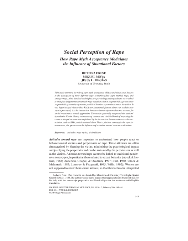 (PDF) Social Perception of RapeHow Rape Myth Acceptance Modulates the ...