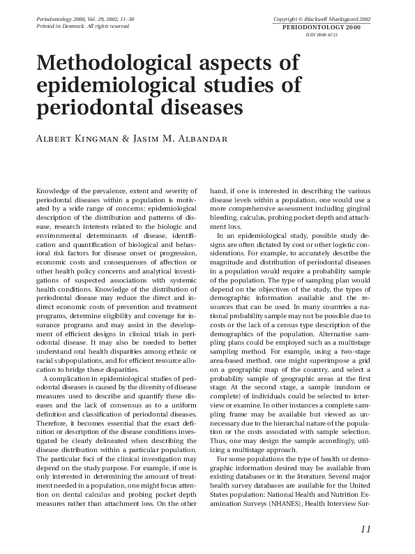 Study Of All Aspects Of Diseases (PDF) Methodological aspects of epidemiological studies of periodontal