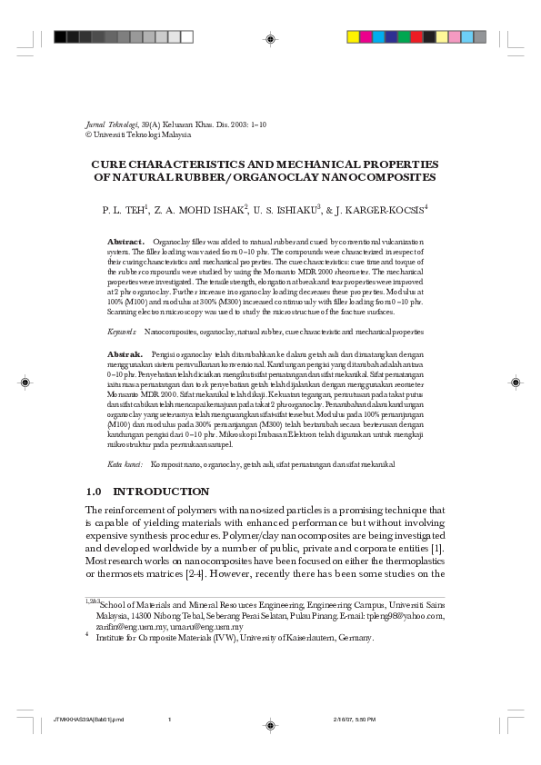 (PDF) Cure Characteristics and Mechanical Properties of Short Nylon6 ...