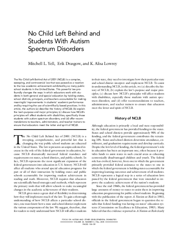 (PDF) No Child Left Behind and Students With Autism Spectrum Disorders