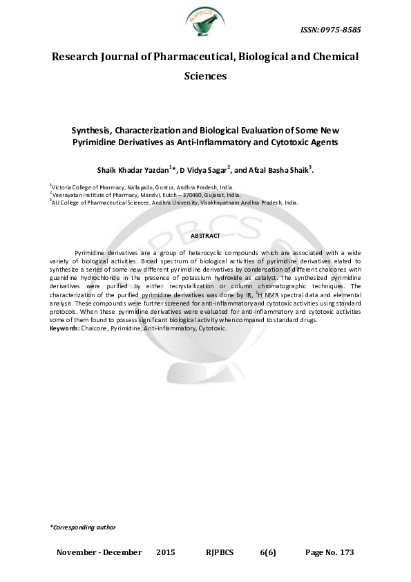 (PDF) Synthesis, Characterization and Biological Evaluation of Some New ...