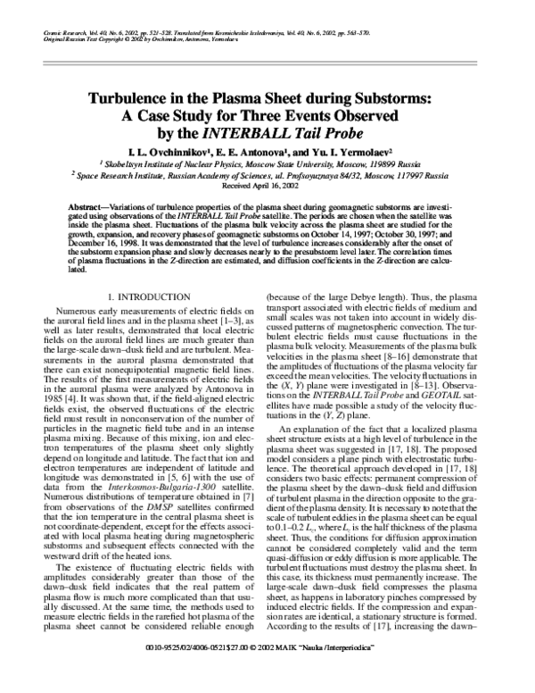 (PDF) Turbulence in the Plasma Sheet during Substorms: A Case Study for ...