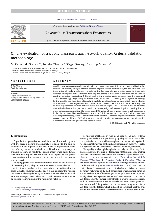 (PDF) On the evaluation of a public transportation network quality ...