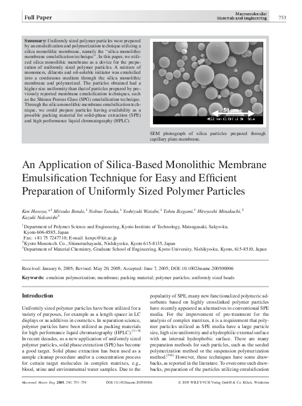 (PDF) An Application of Silica-Based Monolithic Membrane Emulsification ...