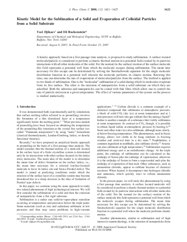 (PDF) Kinetic Model for the Sublimation of a Solid and Evaporation of ...