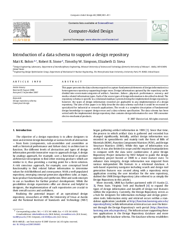 (PDF) Introduction of a data schema to support a design repository