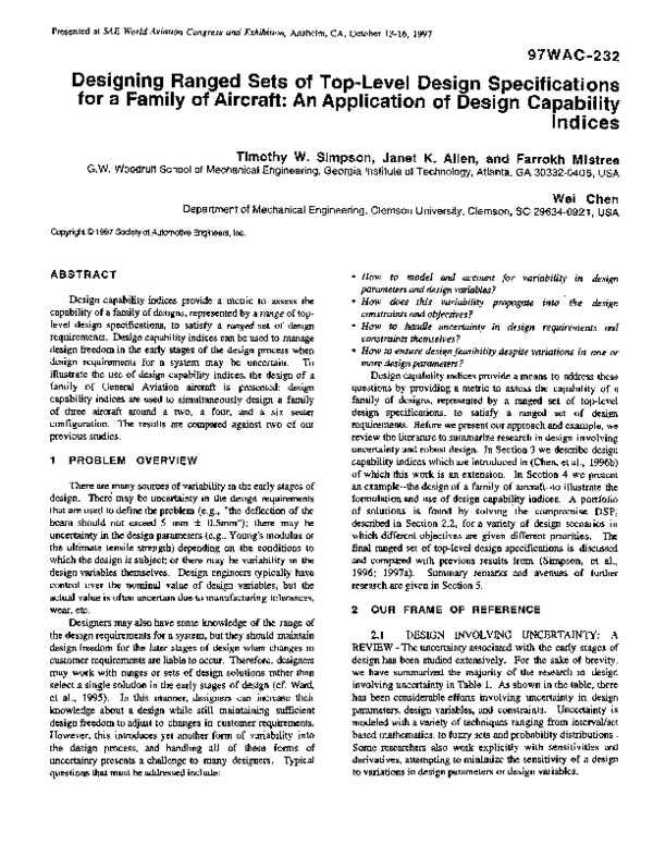 (PDF) Designing Ranged Sets of Top-Level Design Specifications for a ...
