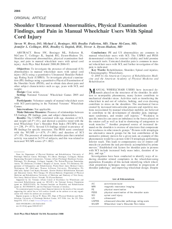 (PDF) Development of the Wheelchair User's Shoulder Pain Index (WUSPI