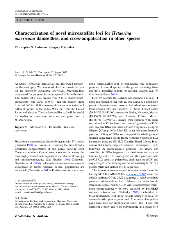 (PDF) Characterization of novel microsatellite loci in rare minnow ...