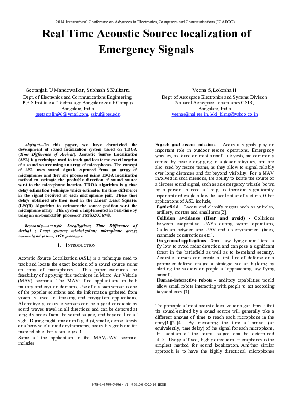 (PDF) Real Time Acoustic Source localization of Emergency Signals