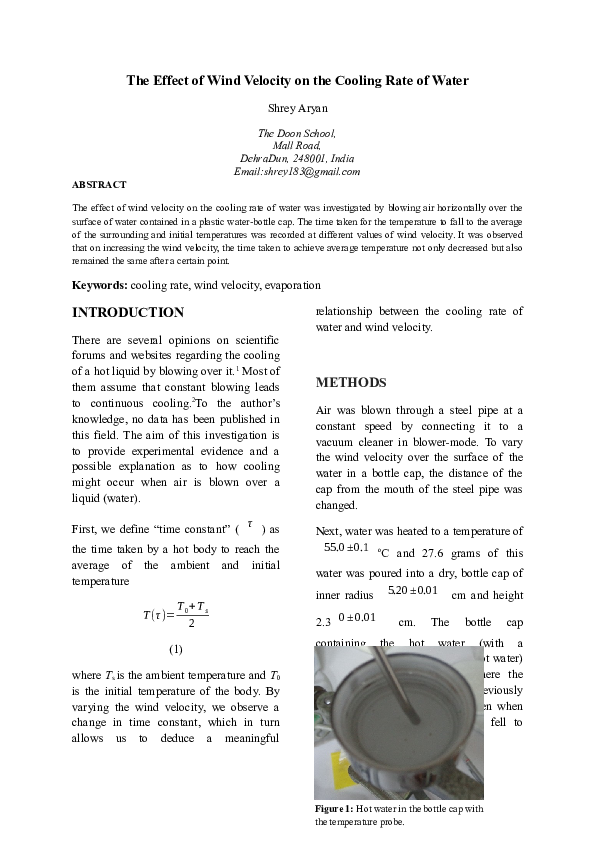(DOC) The Effect of Wind Velocity on the Cooling Rate of Water