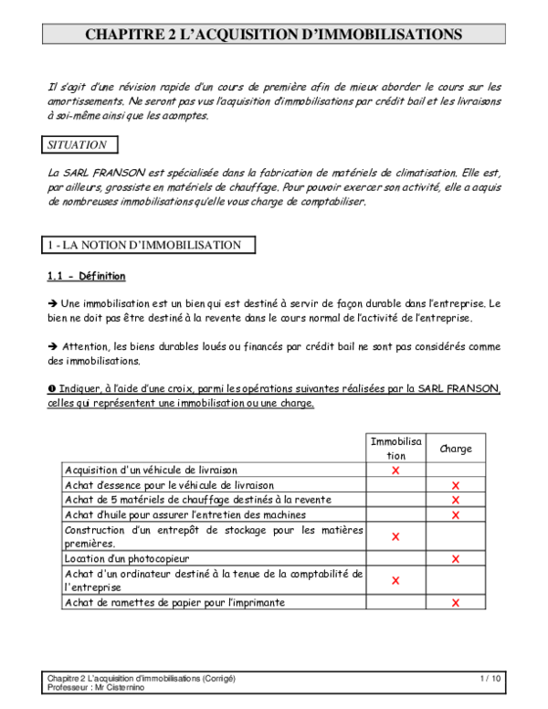 Acquisition of Fixed Assets: Definition and Classification Exercise